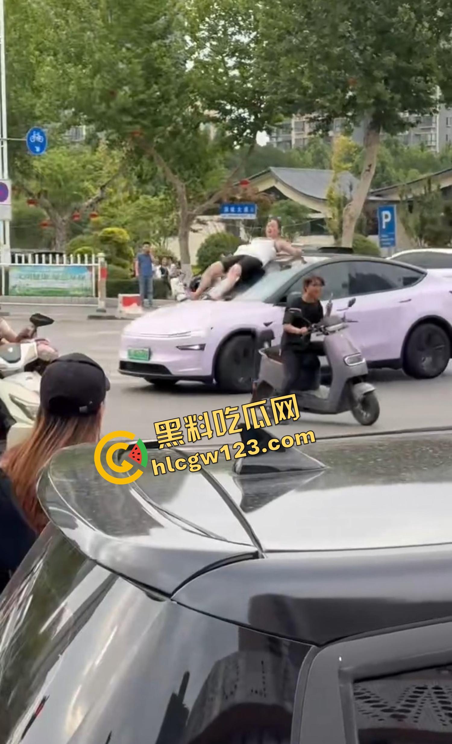 河南女版绿魔开挂上线，集美爬车无差别砸车，特斯拉一脚电门姐你是来耍杂技还是找死的？-4